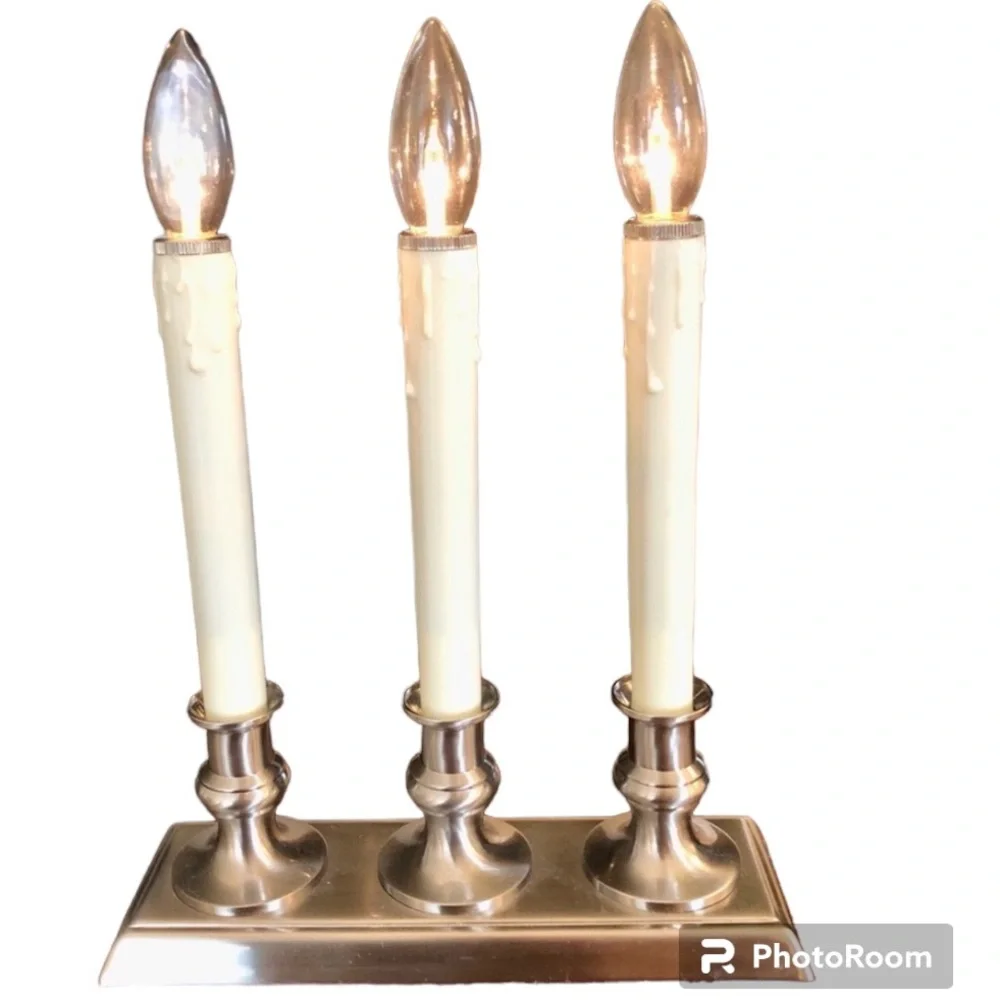 RESTORATION HARDWARE | Britton Rose Triple Window Candle Cordless Lamp in Nickel